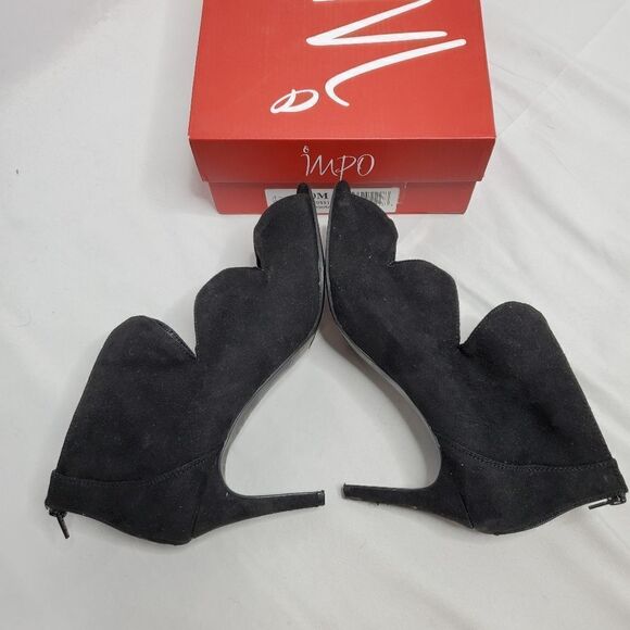 IMPO Tyra black vegan suede zip back pump heels with box 10 - Picture 3 of 11